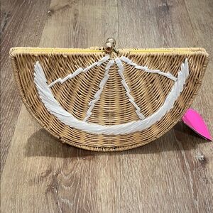 Natural Woven Clutch with White Accents